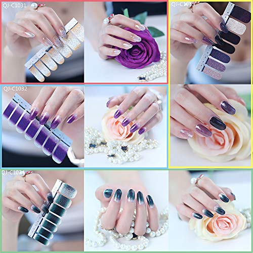 Full Nail Stickers 14 Sheets, Glitter Gradient Color Full Wraps Polish Strips, Nail Art Decals, Self-Adhesive Nail Art Sets For Women Girls. #TOP3