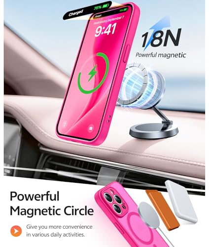 Image of FNTCASE for iPhone 14 Pro Max Case: [Compatible with Magsafe] Translucent Matte Cases with [Full Camera Protection] [Screen Protector] Military Grade Shockproof Protective Phone Cover - Hot Pink