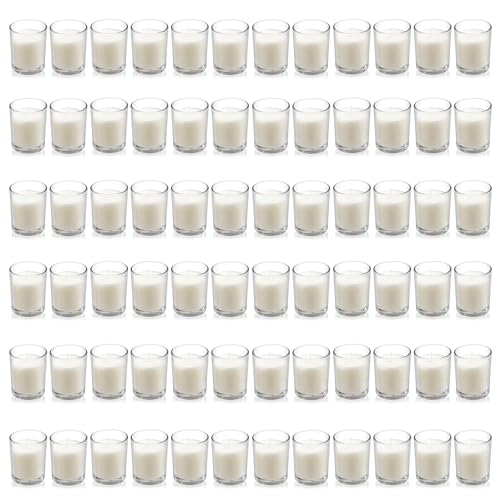 Image of Housecret 72 Pack Warm White Unscented Clear Glass Filled Votive Candles. Hand Poured Wax Candle Ideal Gifts for Aromatherapy Spa Weddings Birthdays Holidays Party