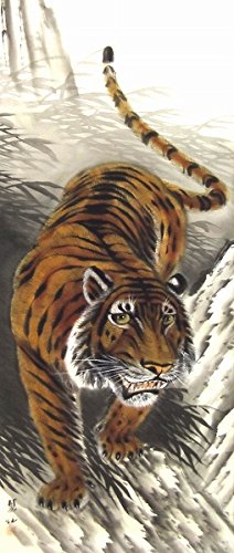 【模写】日本画 彩色 苅谷翠虹「猛虎の図」絹本 掛け軸 大幅 木箱 MA547 Amazon.co.jp: 翠虹『猛虎』日本画 : ホーム＆キッチン