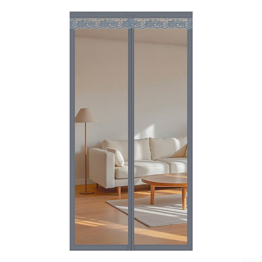 Rideau de porte isolé thermique avec tringle à gravité et crochets gris A