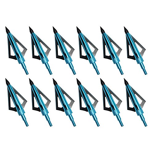 12PK 100Grain Razor Broadheads with 3 Sharp Blades and Screw-in Arrow Heads for Archery Hunting Compound Recurve Bow Arrows (Blue)