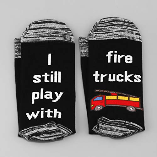LEVLO Funny Firefighters Gifts I Still Play with Fire Trucks Cotton Socks for Fireman Gifts4