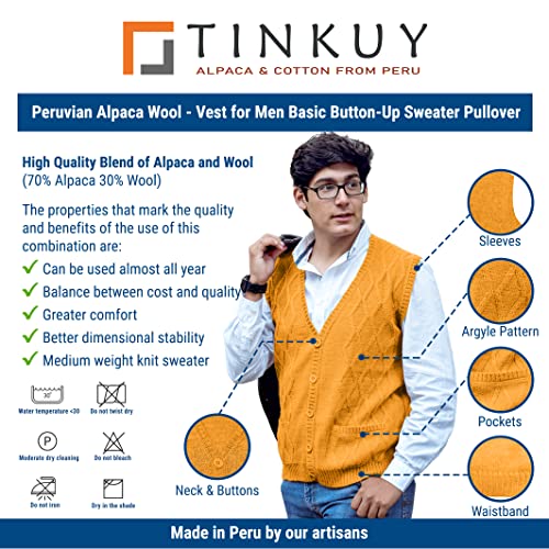 TINKUY Peru Men’s Alpaca Wool V Neck Argyle Cardigan Vest, S-4XL4