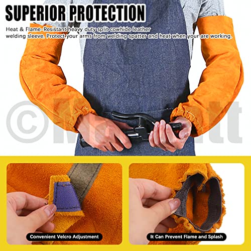 Mardatt 5 Pcs 16” Extra Long Leather Welding Work Sleeves, Stick Welding Gloves And Apron Fireproof And Heat Resistant Protective Leather Set For Men &Women Welding Woodworking Gardening #TOP4