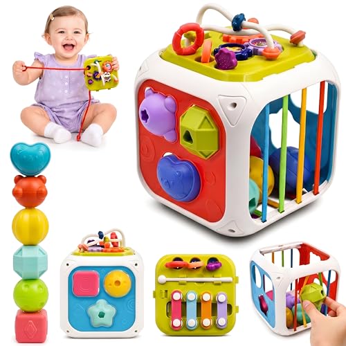 Image of Kidsmate Montessori 7-in-1 Activity Cube for Babies 12-18 Months | Sensory Busy Cube Toy for Toddlers | Shape Sorter Learning Toy | Fine Motor Skills Development | Educational Gift for Boys & Girls