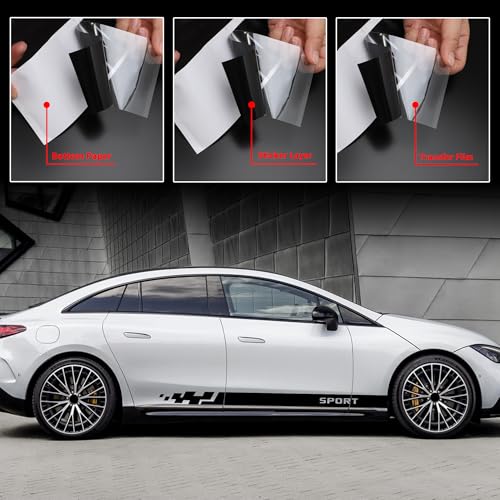 Image of TOMALL 1 Pair Car Body Side Stickers Racing Sports Stripe Decals for Car Universal Vinyl Waterproof Long Decal Decoration Sports Graphic Decals for Truck SUV Off-Road Vehicles Accessories (Black)