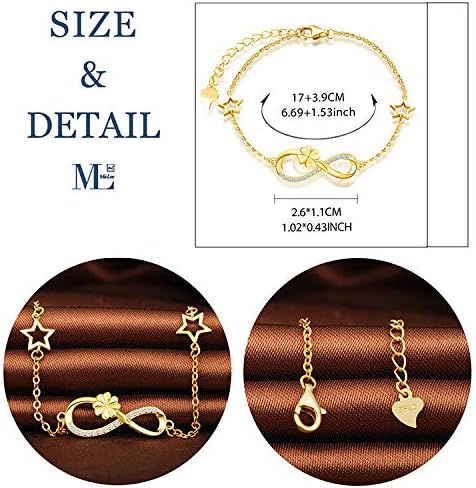 MicLee Woman's girl's Bracelet, 925 Sterling Silver bracelet, Lucky four leaf clover and infinity symbol bracelet - Image 3