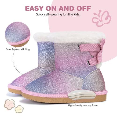 KRABOR Toddlers/Little Girls Boots,Glitter Warm Winter Snow Shoes with Cotton Lining and Cute Bow2