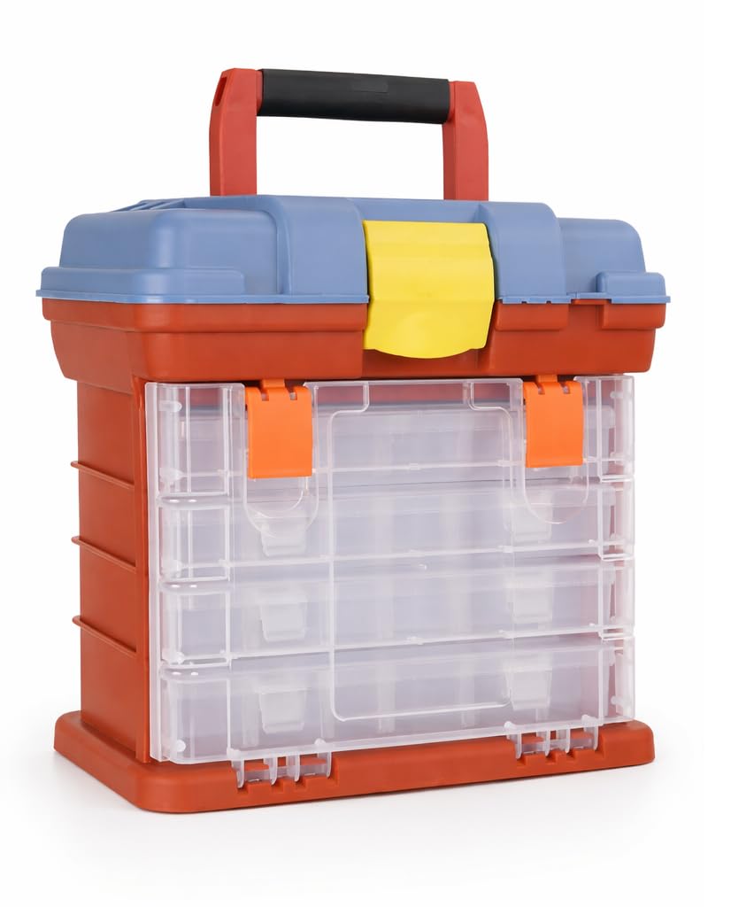 Sobinu 4-Drawer Tool Box Storage Organiser – Adjustable Plastic Dividers, Clear Multi-Compartment Storage for DIY Tools, Screws, Nuts, Craft Accessories – Garage & Workshop