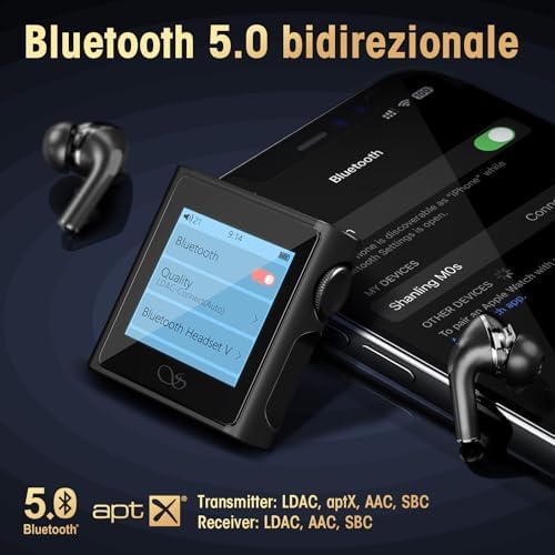 SHANLING M0s Hi-Fi-MP3-Player, Mini-DAC,AMP HD-Touchscreen, Bluetooth 5.0, unterstützt verlustfreien Stereo-Sound mit 2 TB SD-Karte für Sport, Joggen und Workout (Grey, Without SD Card)