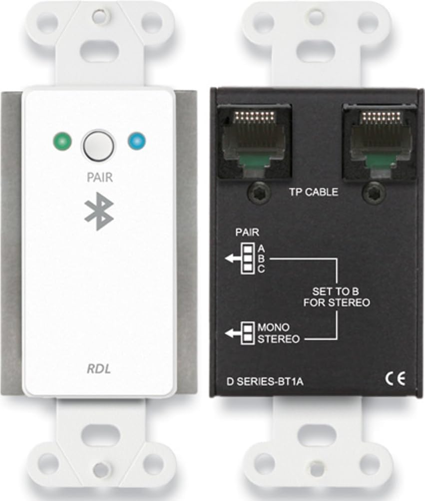 RDL D-BT1A Wall-Mounted Bluetooth Audio Format-A Interface, Intuitive Single Button Pairing with LED Status Indication, Sends Received Bluetooth Audio to RDL Format-A Receivers