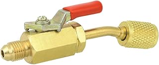 Refrigeration Ball Valve, 1/4 inch Brass Manual Shut-Off Valve Air Conditioning Refrigerant Angled Compact Ball Valve for Refrigeration Equipment R12 / R134A / R410A(Red)