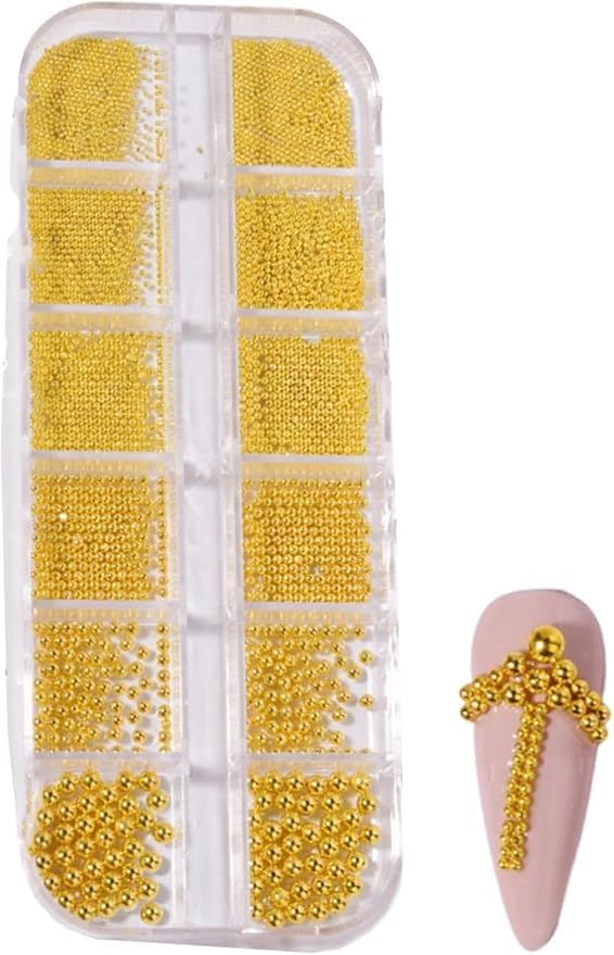 NIOFY Metal Art Beads, 3D Design Decoration Mini Stainless Steel Balls, Accessories, Rhinestones Mixed for Nail Art (Gold)-image-44