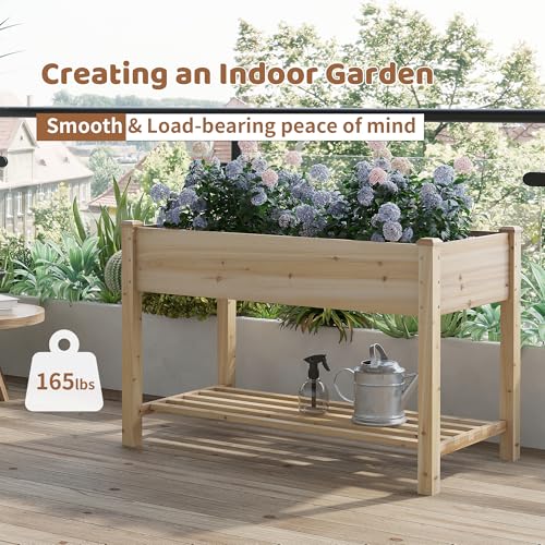 Image of Raised Garden Bed with Legs Elevated Wooden Planter Box Stand Large Planter Stand Box for Fruits Vegetables Flowers with Divider with Bag - 48 * 24 * 30.5IN