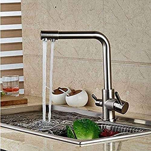 Robinet pivotant double bec nickel brossé mitigeur cuisine salle de bain monotrou