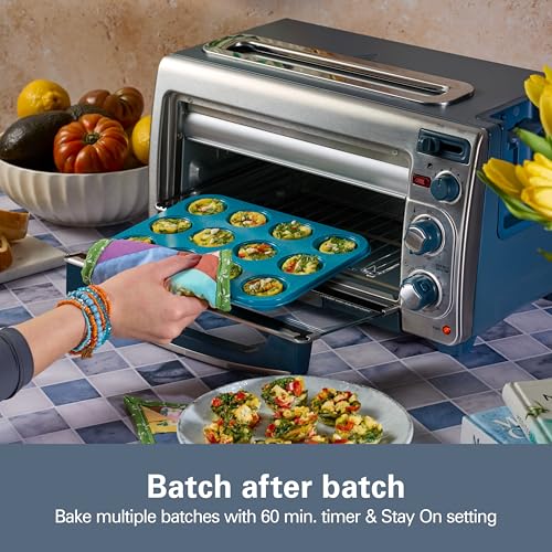Image of Hamilton Beach 2-in-1 Countertop Toaster Oven and Long Slot 2 Slice Toaster | Bake, Broil Toast | 2 Rack Positions | 60 Minute Timer | Automatic Shut Off | Shade Selector | Kitchen Makeover Blue | 31158J