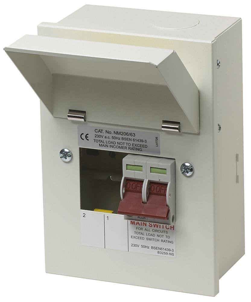 Wylex Main Switch 2 Way 63A Metal | Load CENTRES/Distribution Boards Consumer Units Circuit Breakers, 1 X Qty - NM206/63