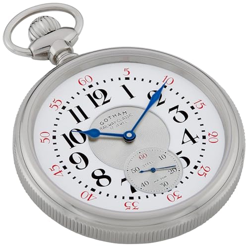 Image of Gotham Men's Stainless Steel Mechanical Hand Wind Railway Classic Nostalgia Series Pocket Watch # GWC14117S