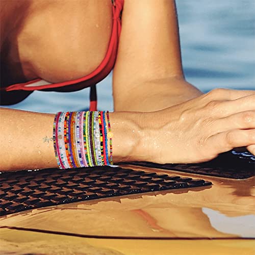 Image of Beaded Anklets for Women Handmade Boho Beaded Ankle Bracelets Colorful Beads Foot Anklets for Women