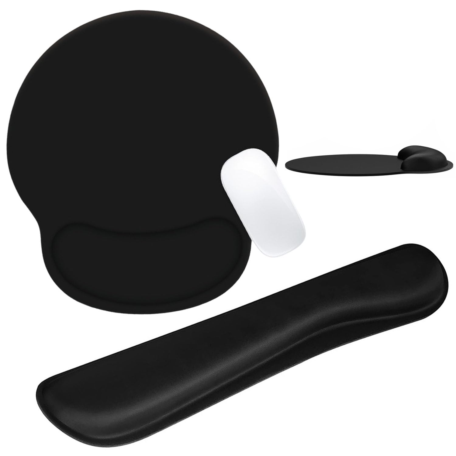 Ergonomic Keyboard and Mouse Wrist Rest Set, Memory Foam Support & Non-Slip Mat for Office, Gaming, Computer, Laptop - Black