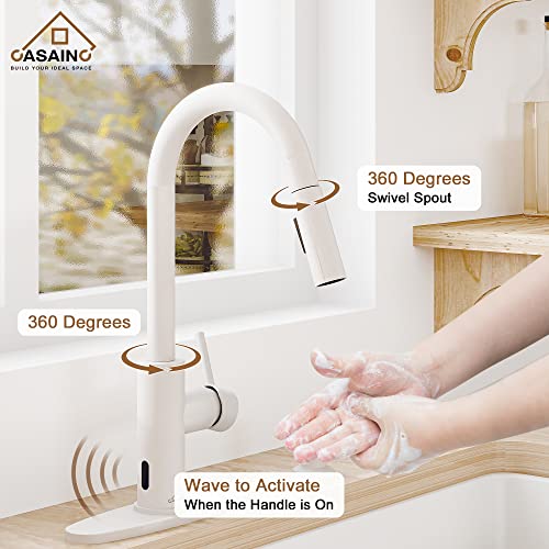 Casainc Kitchen Faucet With Pull Down Sprayer Matte White With Led Function, 1.8 Gpm 16.89In H Touchless Single Handle Kitchen Sink Faucet, Lead-Free Copper For Bar Laundry Kitchen Sink #TOP3