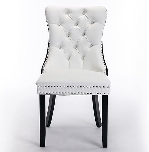 Miniatura 4 de Rhomtree Silla de comedor copetuda moderna de terciopelo para comedor, sillas de comedor tapizadas con diseño de remache de clavo, anillo trasero