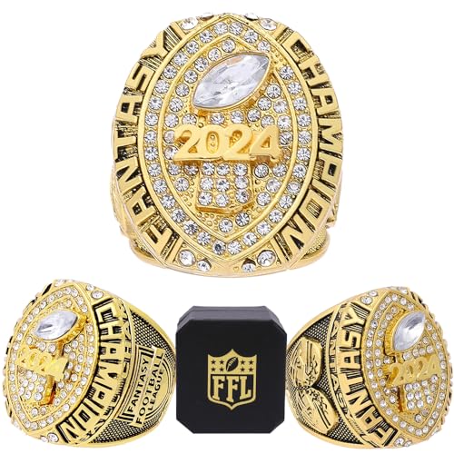 noblehead Fantasy Football Ring 2024| Heavy FFL Champion Ring | Gold Silver Tone Plated Award Trophy for Fantasy Football League Winner (six, size 11)