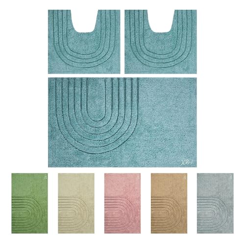 Olivo.Shop | Juego de alfombras de baño Modernas, 3 Piezas, alfombras de baño Antideslizantes, Alfombra de baño de algodón, Lavables, (Azul Moderno)