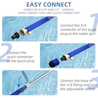 Buyplus Jet Nozzle High Pressure Hose Nozzle, 2-in-1 High Pressure Power Washer for House, Jet Nozzle for Garden Hose Power Washer Wand with 3 Different Tips, Quick Connectors and Gloves, 18 Inch Blue