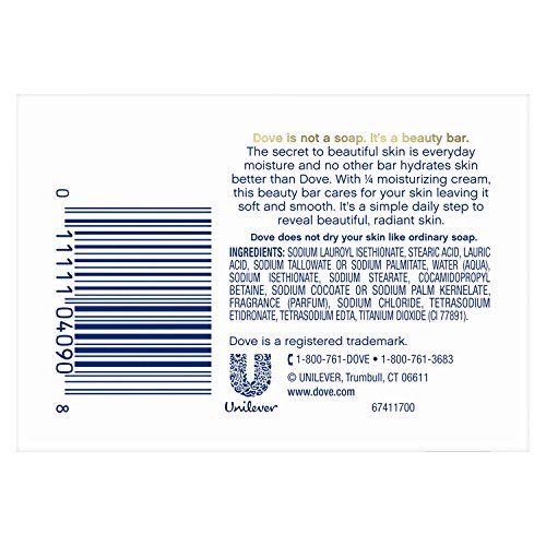 Dove Beauty Bar Gentle Skin Cleanser Moisturizing For Gentle Soft Skin Care Original Made With 1/4 Moisturizing Cream 3.17 Oz, 3 Bars #TOP5