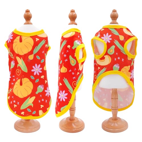 Dog Shirts for Extra Large Dogs Sleeveless Tank Top Tee Clothes Vest Autumn Red Yellow Pumpkin Maple Leaves Light Weight Stretchable Soft for Girl Boy Female Male Outfit XL Pack of 2 - Image 4