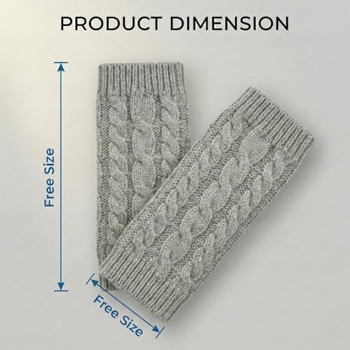 Image of Kraptick Women's Cable Knit Fingerless Gloves - Winter Soft Woolen Arm Warmers with Thumb Hole - Thermal Half Finger Mittens for Typing, Driving & Texting (Free Size, Khaki)