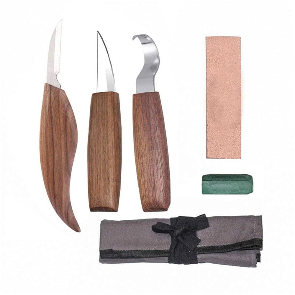 3/5Pcs Coltello da intaglio in legno di noce Scalpello per lavorazione del legno Cutter Set di utensili manuali Peeling intaglio del legno Cucchiaio scultoreo intaglio, 5PCS