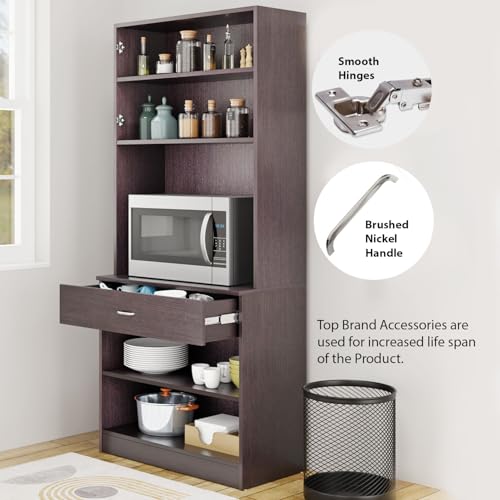 Image of VIKI Furniture | Kitchen Cabinet - Drawer with Doors & Open Shelves, Organizer for Kitchen, Bedroom, Hallway & Living Room (Dark Wenge - 40D x 80W x 180H cm) | 1 Year Warranty