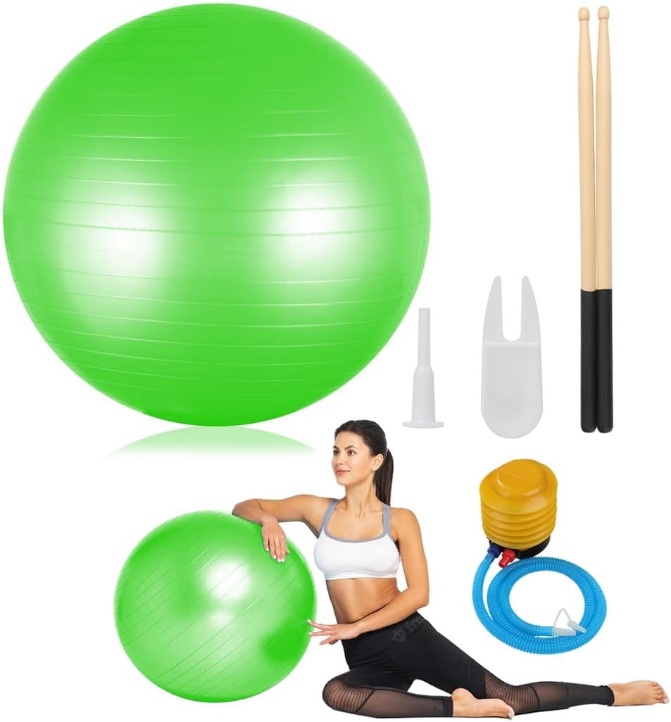 26 Cardio Drumming Set, Includes Fitness Balance Ball, Pump, 3.2Oz Sticks for Aerobic, Pilates, Yoga, and Pregnancy Workouts