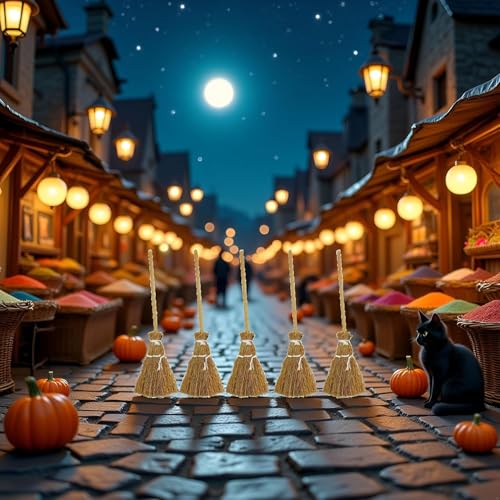 8 Pcs Witch Broomstick Set - Miniature Broom Props, Fairy Decoration, Cinnamon Broom, with White Ropes Halloween Straw Craft Decoration Witches Accessory for Costume Cosplay Party - Image 3