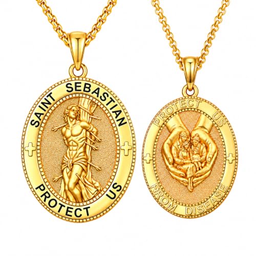 St Sebastian Medal for Men Women 14k Gold Plated Medalla De San Sebastian
