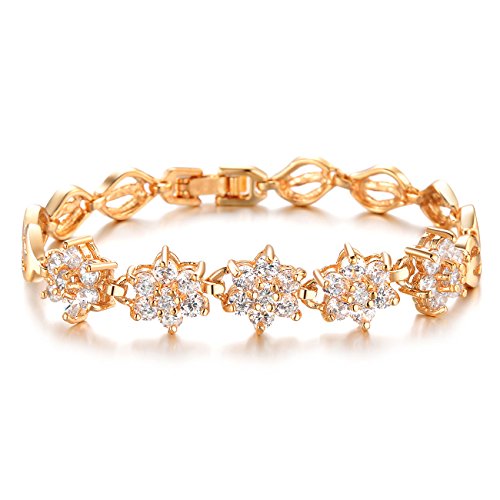 Preisvergleich Produktbild Lily Jewelry, funkelndes, goldenes Pflaumenblüten-Armband für Frauen im Hochzeitsstil mit Swarovski-Elements-Kristallen