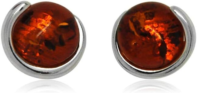 GOLDMAJOR Sterling Silver Amber Round Stud Earrings
