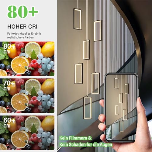 Lámpara de Techo LED Moderna Regulable para techos Altos, 12/15/18 Luces, Ajustable, 300 cm, con Mando a Distancia - Elegante luminaria para escaleras y vestíbulos (Negro, 215 W)