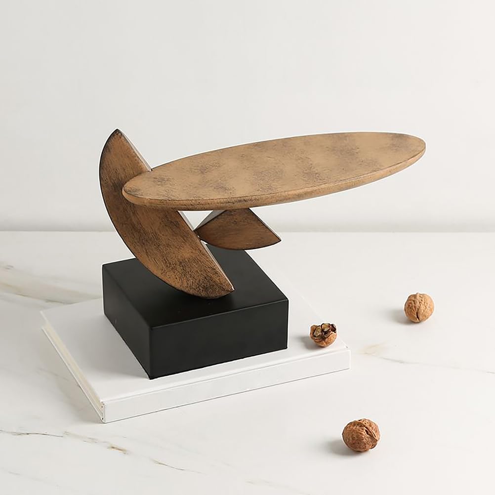 Genérico Escultura Abstracta De Madera Tallada A Mano, Estatua Decorativa para El Hogar con Soporte Negro, Decoración De Mesa Rústica Y Única para El Salón O La Entrada