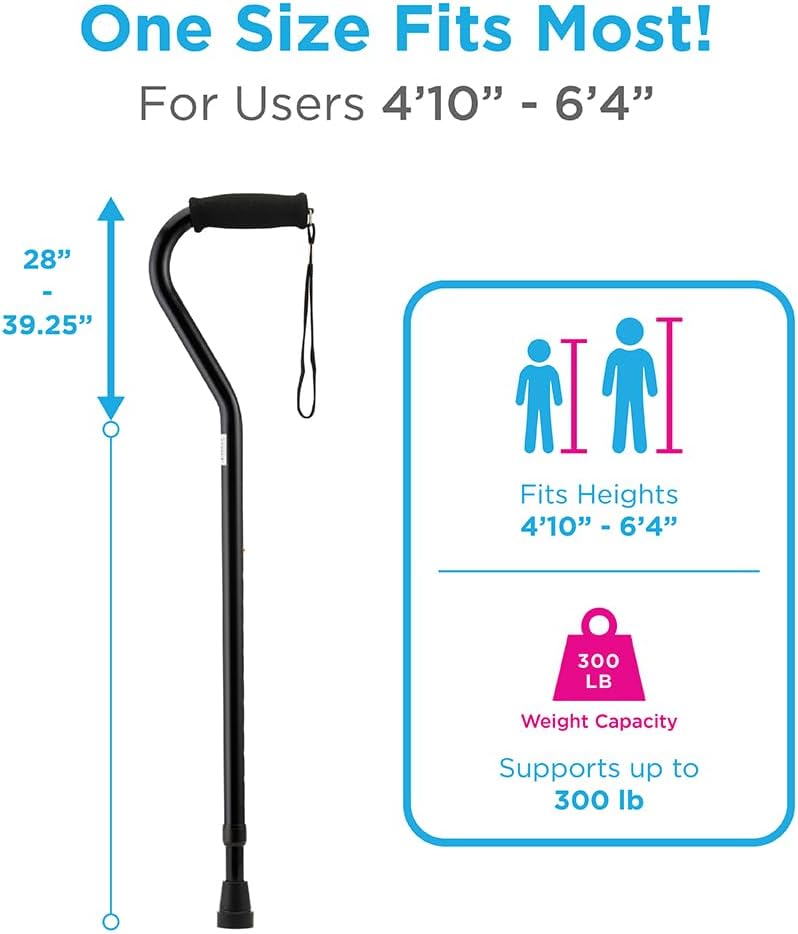 NOVA Offset Walking Cane for Seniors, Men & Women – Lightweight Adjustable Walking Cane with Soft Foam Grip, Wrist Strap, Anti-Rattle Lock & Non-Slip Tip – Stylish Mobility Aid
