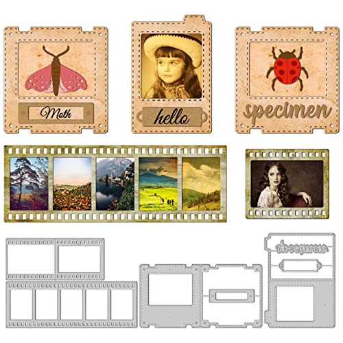 GLOBLELAND Vintage Slideshow Cut Dies Classical Filmstrip Photo Frame Cutting Dies for DIY Scrapbooking Stainless Steel Cutting Dies Stencils for Card Making Paper Craft