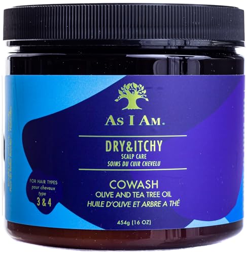 -As I Am- Co Wash/Champú 'DRY & ITCHY' Con Aceite de Oliva y Árbol de Té - 454gr - Hidratación y brillo profundo - APTO MÉTODO CURLY -