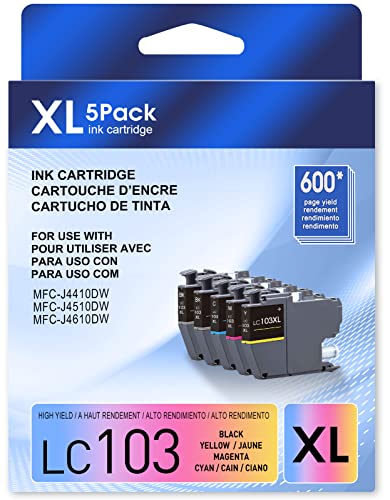 Lc103Xl Lc103 Ink Cartridges For Brother Printer For Brother Ink Cartridges Lc103 Brother Lc101 Ink Cartridges Work With Dcp-J152W Mfc-J245 Mfc-J870Dw Mfc-J6920Dw Mfc-J450Dw Mfc-J470Dw(2Bk 1C 1M 1Y)5P #TOP14