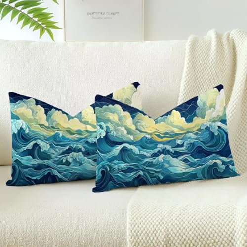 Housse de coussin 40x60 douce velours bleu à zip invisible