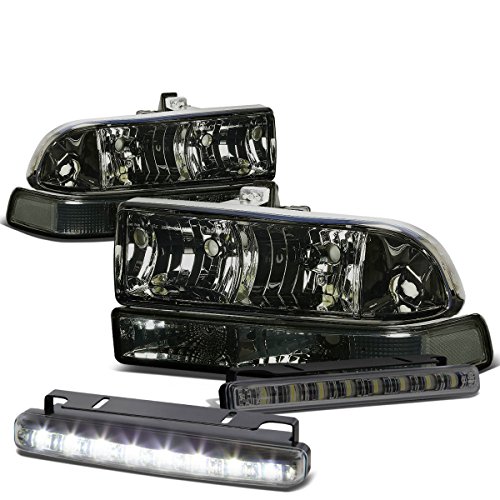Compatible with Chevy S10/Blazer GMT325/330 Smoke Lens Clear Corner Headlight+Smoked DRL 8 LED Fog Light