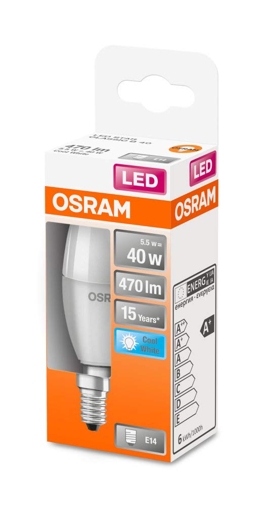 OSRAM Lot de 10 x Ampoule LED | Culot: E14 | Blanc froid | 4000 K | 5,50 W | équivalent à 40 W | LED STAR CLASSIC B