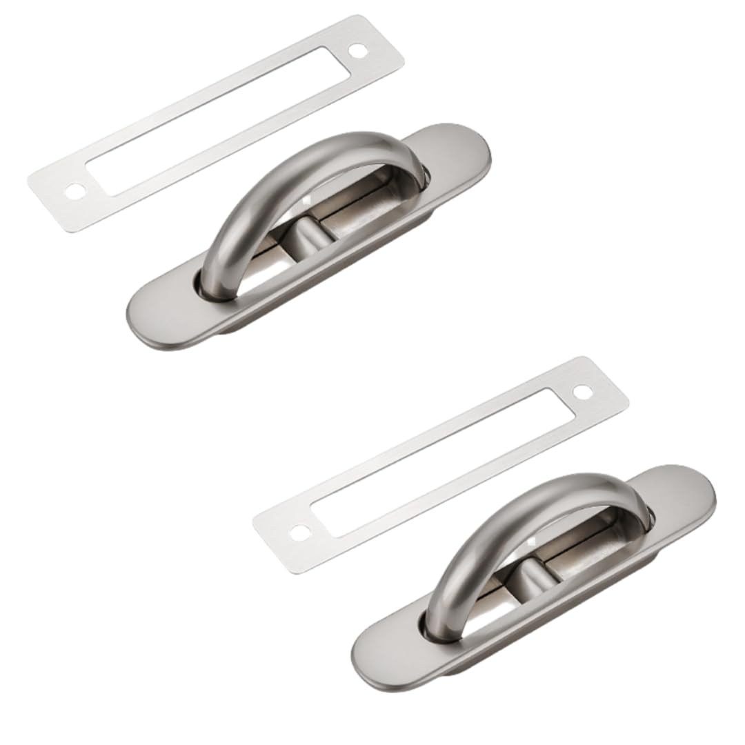 SANCHAKOU Cabinet Pulls Handles 2-Pack Tatami Handles Invisible Handles Embedded Built-in Bed Cover Bed Board Rotating Cabinet Door Handles Hidden Buckle Pearl Nickel